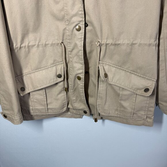 Miss London Black Label Womens Utility Jacket Medium Tan Hooded Chinch Waist - Picture 4 of 12
